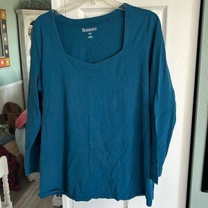 Teal blue sweetheart neckline long sleeve shirt